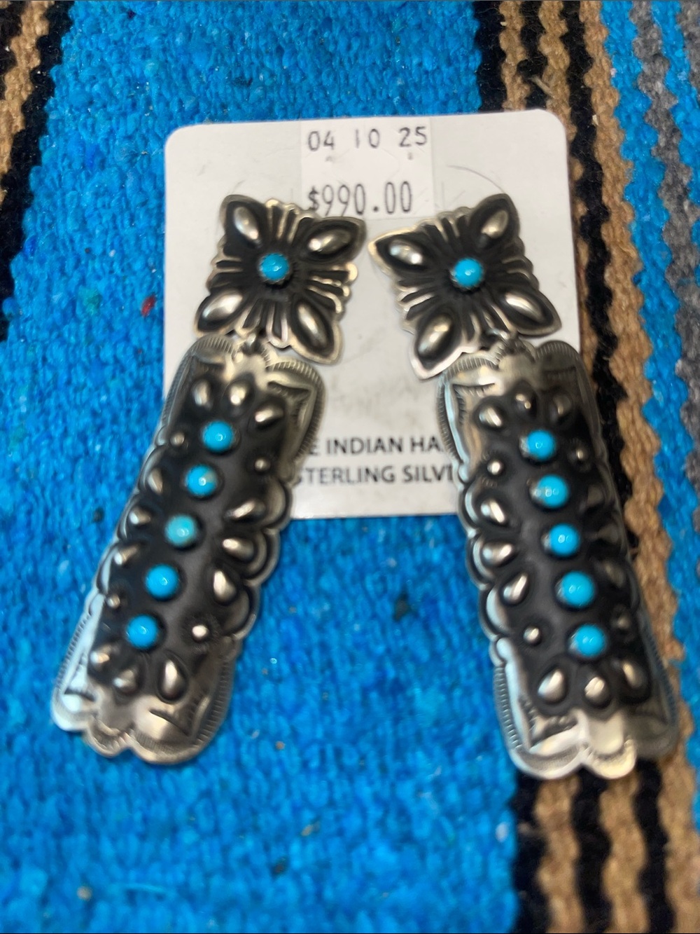 Sterling Silver Turquoise Floral Drop Earrings - Blue
